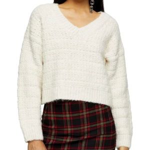 topshop white self stripe v-neck knit sweater